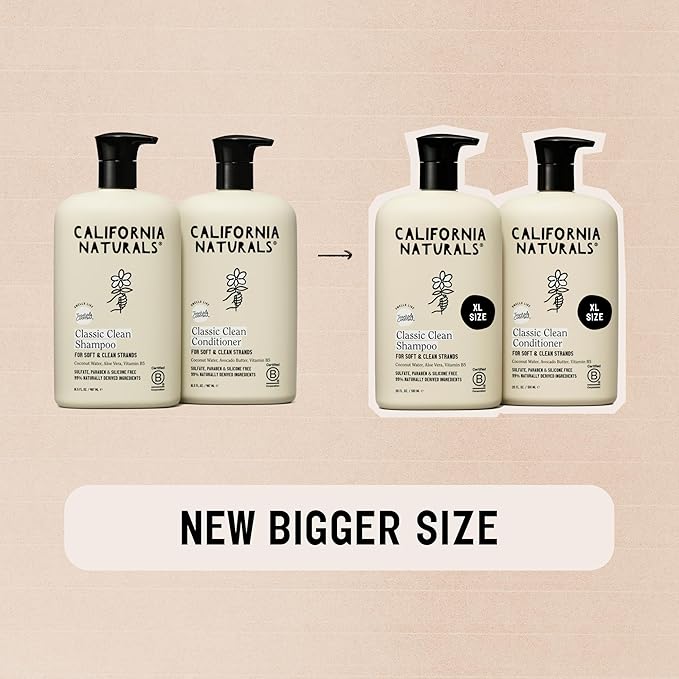 California Naturals Coconut Shampoo & Conditioner Set, Natural, Vegan, Cruelty, Silicone, Paraben, and Sulfate Free Shampoo, All Hair Types, 20 Fl Oz (Pack of 2), Classic Clean Coconut