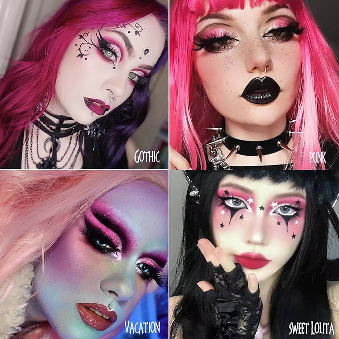Black Pink Eyeshadow Palette, Matte Glitter White Grey Silver Goth Makeup Palette, Pigmented Long Wear Hot Pink Gothic Smoky Eye Shadow Pallet for Valentine, Halloween Vampire, Witch, Lolita, Cosplay