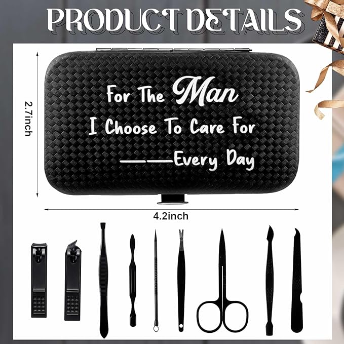 Manicure Sets for Husband Men Valentine Birthday Favor Gifts Nail Clippers Kit 9 in 1 Stainless Steel Nail Cutting Pedicure Tools Accessories Personal Care