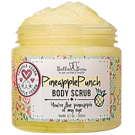 Bella & Bear Pineapple Body Scrub Exfoliator – Vegan Sugar Scrub for Smooth Skin, Fresh Pineapple Scent (6.7oz)