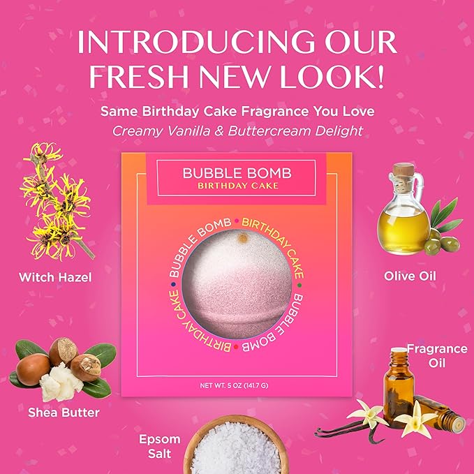 Birthday Cake Bath Bombs for Women, Girls & Kids - Relaxing Pink Bubble Bath Bomb for Mothers Day Gifts - Incredible Scent, Made in USA, Won't Stain Tub - Gift Set & Personal Must Have by Two Sisters