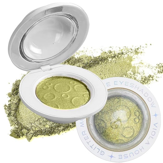 VIOLA HOUSE Glitter Eyeshadow Palette, Holographic Shimmer Eye Shadow,Multichrome Metallic Eye Makeup Pigment, Vegan & Cruelty-Free, Long-Lasting, Unique Planet Design3g/0.1oz(Grass Green)