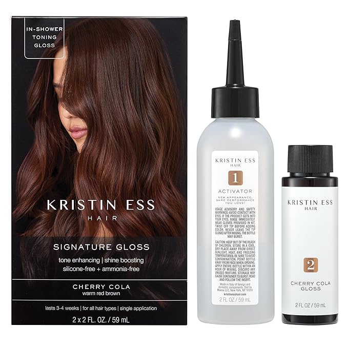 Kristin Ess Hair Gloss in Cherry Cola Warm Red Brown - 4 Wk Semi Permanent Hair Dye Glaze - Color Depositing Conditioner & Brassy Toner for Vibrant Color, Shine + Gloss, Vegan, Silicone & Ammonia Free