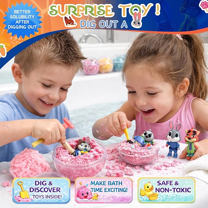 Bath Bombs for Kids: Zoo City Dig a Bath Bombs with Toys Inside, Organic Bath Bomb Rich in Natural Essential Oils, Kids Bath Bomb Set for Dry Skin Moisturize, Easter Basket Stuffers for Kids (6 Pcs)