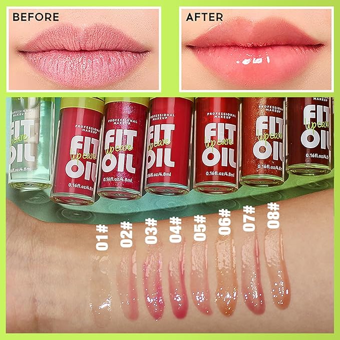 8 Colors Lip Oil Lip Glaze, Big Brush Head Hydrating Lip Glow Oil, Transparent Toot Tinted Nourishing Long Lasting Repairing Lightening Lip Lines (Set A+ Set B)