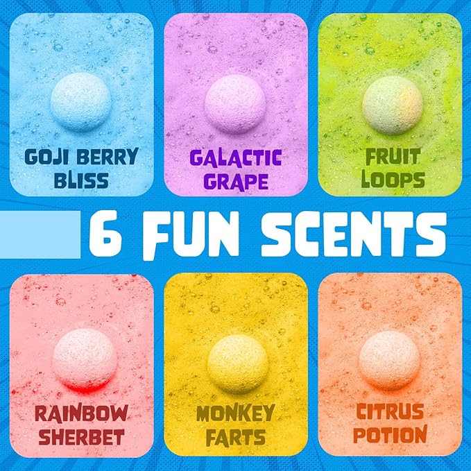Poke Monster Bath Bombs for Kids with Surprise Inside (6 Pack) - Large Bubble Bath Bomb for Boys & Girls - Fruity Scent, Skin-Safe, USA Made, Children and Boys Valentines Gift by Two Sisters