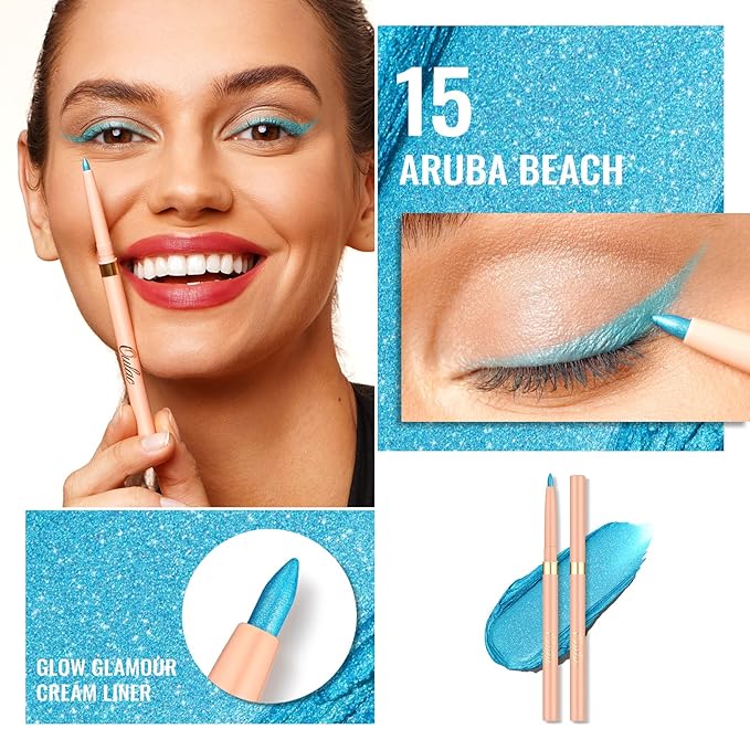 Oulac Blue Eyeliner Pencil, Waterproof Retractable Eye Liner Pen, Long Lasting Smudge Resistant, Vegan & Cruelty-Free, 15 Aruba Beach