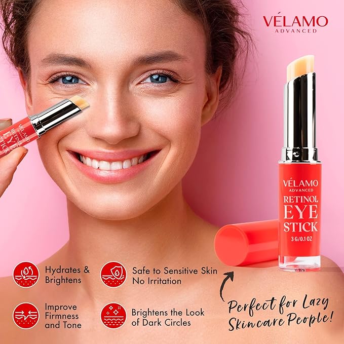VELAMO ADVANCED Retinol Eye Stick Duo: Energizing & Renewing Under Eye Balms for Dark Circles, Puffiness, Fine Lines & Wrinkles - Travel Essentials, Portable & Perfect for On-the-go Use