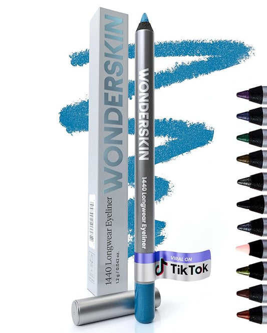 Wonderskin Eyeliner Pencil, 1440 Longwear Blue Eyeliner Pencil - Waterproof, Sharpenable & Smudge Proof (Aqua)
