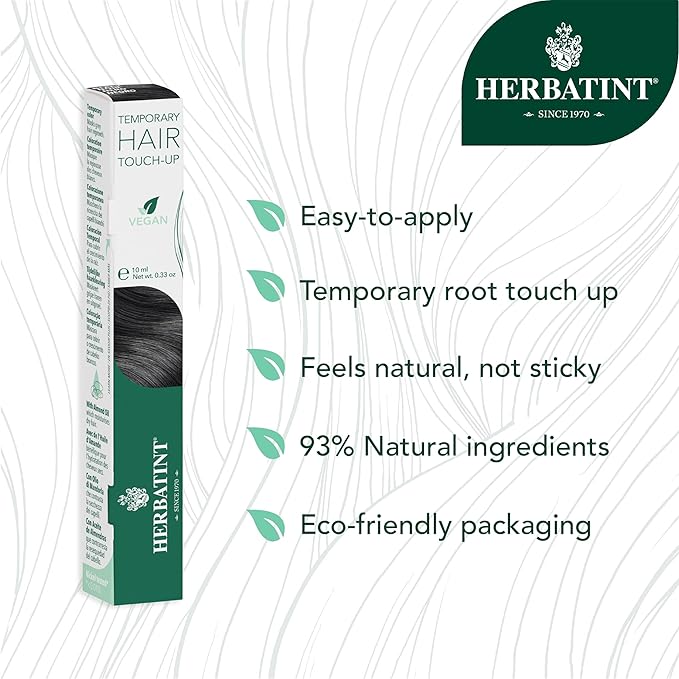 Herbatint Temporary Hair Touch-Up - Instantly Mask Grey Roots Between Coloring with Easy To Apply Precision Brush Kit - Natural-Looking Concealer For Black Hair - Vegan - .33 oz