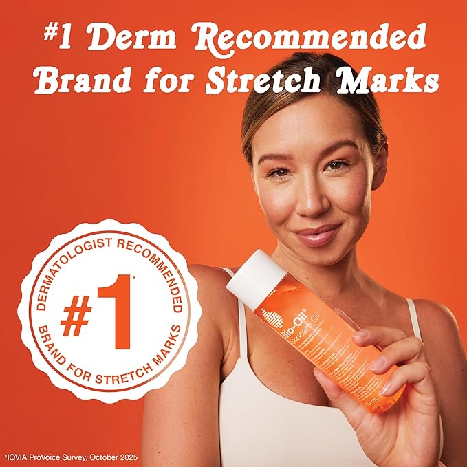 Bio-Oil Skincare Body Oil Serum, Face and Body Moisturizer with Vitamin E & A, for Scars, Stretch Marks, Sensitive Skin, All Skin Types, Dermatologist Recommended, Non-Comedogenic, 6.7 Oz