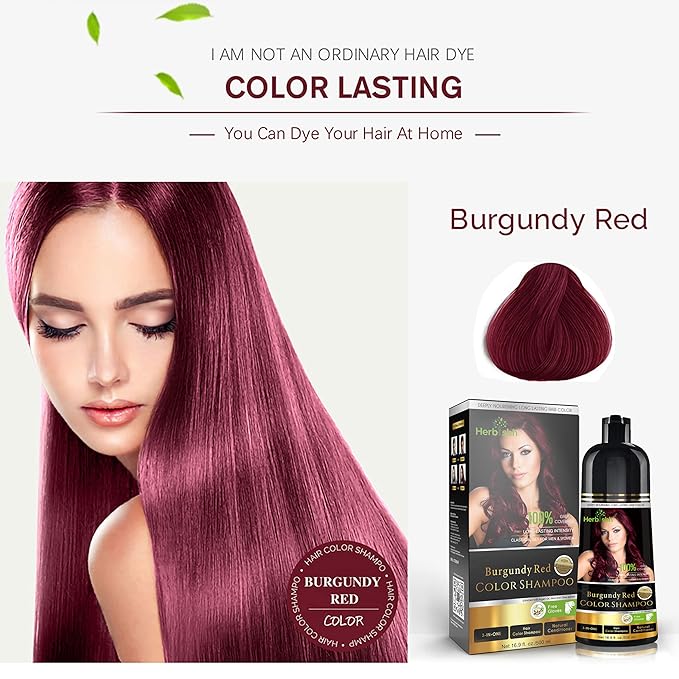 Herbishh Color Shampoo for Gray Hair Coverage (Burgundy) –Hair Dye 3-in-1 Shampoo- Colors in Minutes – Lasts Up To 2-3 Weeks – 500 mL – Ideal for Men & Women