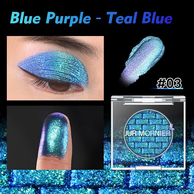 Multichrome Eyeshadow,Duochrome Pearl Powder Smooth Pressed Vegan Glitter Eye Shadow Waterproof Creamy Formula,Multi-Reflective Finishes Glitter Metallic Eye Makeup (03)