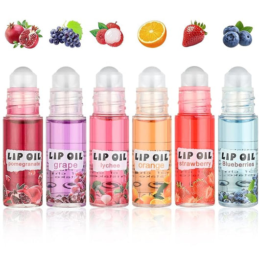 6Pcs Roll On Lip Gloss Set，Mini kids Lip Gloss Fruit Flavored，Moisturizing Lip Oil Make up for Teens and Girls，Hydrating Long Lasting Glossy,Christmas Party Favors Gift，Vegan & Cruelty-Free