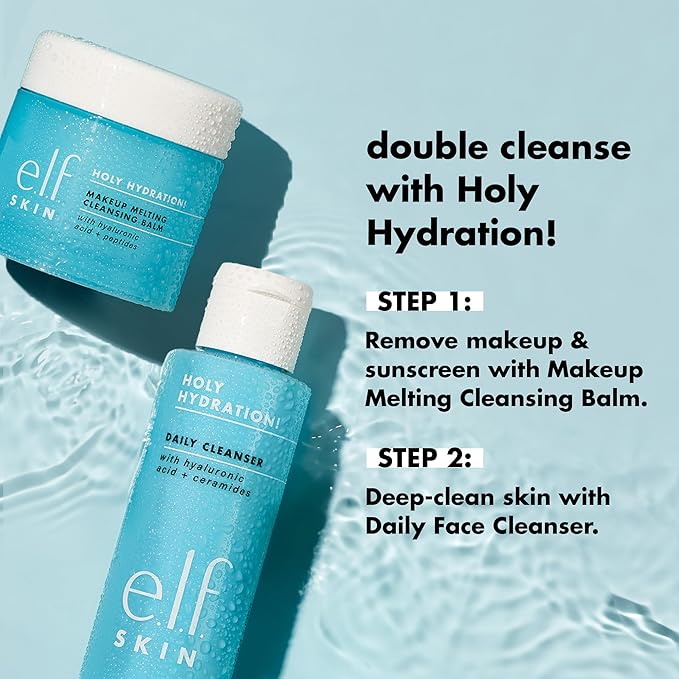 e.l.f. SKIN Holy Hydration! Daily Cleanser Mini, Face Cleanser For Washing Away Excess Oil, Impurities & Makeup, Made With Hyaluronic Acid, Vegan & Cruelty-Free (Pack of 2)