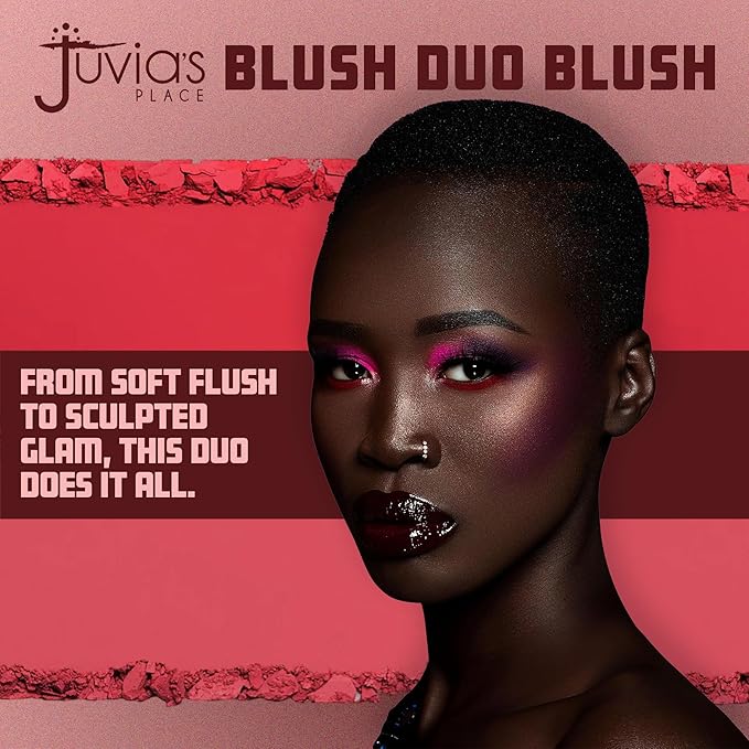 Juvia's Place Blushed Duo Blush Volume5 - Two Tone Pigmented Buildable Pressed Mineral Powder - Rosy Natural Cheeks Matte Fresh Finish for All Skin Color