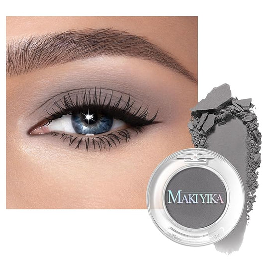 MAKI YIKA Smoky Grey Matte Single Eye Shadow Palette for Women, Pigmented White Eyeshadow Powder for Brown Eyes, Color Stay Long Lasting Waterproof Eye Makeup Palette, #2