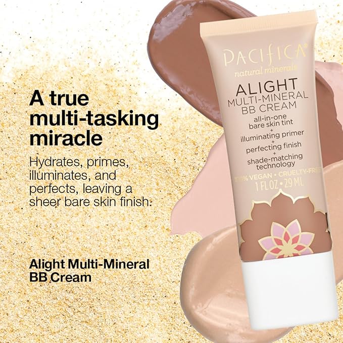 Pacifica Alight Multi-Mineral BB Cream Medium – Hydrating Tinted Moisturizer & Primer, Sheer Natural Foundation Coverage, Vegan & Cruelty-Free, 1 fl oz