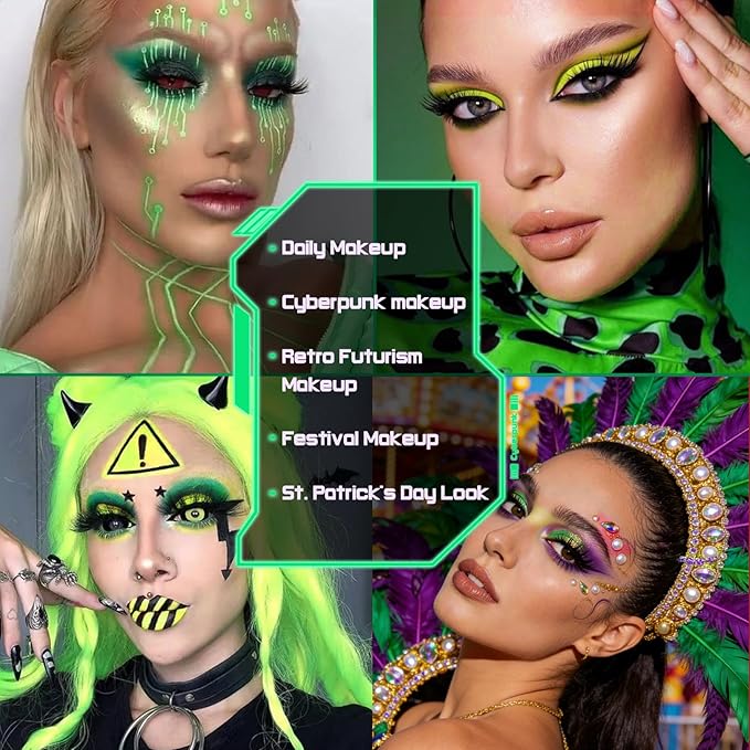 Green Eyeshadow Makeup Palette, 12 Colors Wicked Green Glitter Holographic Eyeshadow with Matte Shimmer for Brown Eyes, Pigmented Silky Long Lasting Purple Gold Eye Shadow for Carnival, Party, Vegan