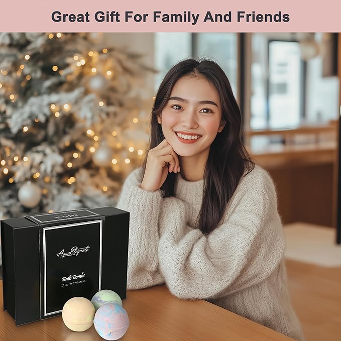 Luxury Bath Bombs for Women - Gift Set of 12 Large Bathbombs with Organic Essential Oils - Natural Vegan Soap for Moisturizing Fizzy Bubbles