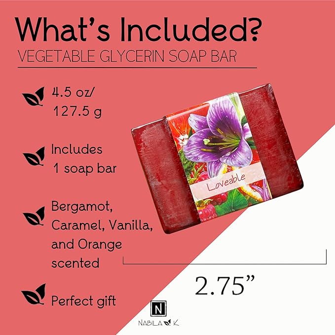 Glycerin Bar Soap Loveable Scent - Natural, Vegan-Friendly, Hypoallergenic - Moisturizing and Hydrating with 100% Vegetable Glycerin - Sulfate-Free, Paraben-Free, Chemical-Free - 4.5 oz