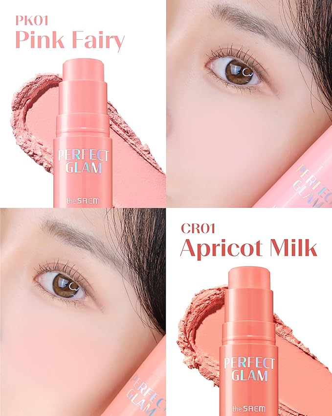 THESAEM Perfect Glam Stick Highlighter WH01 Aurora Wave - Creamy Face Glow Pearl Luminous - Ceramide, Shea Butter - Melting Cream Texture Dewy Finish Korean Makeup with Blending Puff, 0.2oz