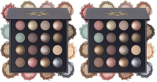 UCANBE Baked Eyeshadow Makeup Palette with Hidden Gems, 16 Colors Nude Eye Shadow with Matte Glitter Metallic Shimmer, Highly Pigmented Long Lasting Make Up Pallet (Pack of 2)