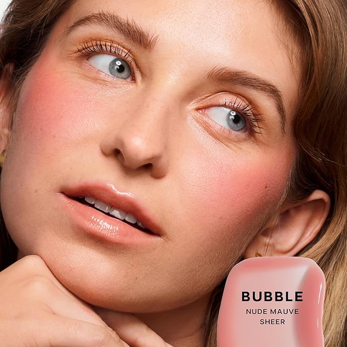 Saie Dewy Glow Duo - Dew Liquid Blush - (.40 oz, Lady), Glossybounce Lip Gloss-Oil Hybrid (.17 oz, Bubble) - Hydrating, Vegan Makeup for Radiant Cheeks & Lips