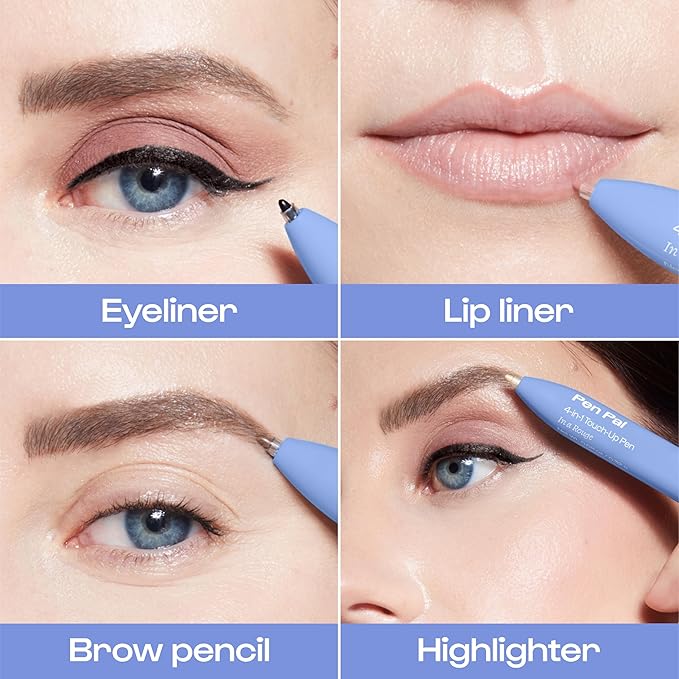 Alleyoop Pen Pal 4-in-1 Makeup Pen – Comes with Eyeliner, Lip Liner, Highlighter Makeup & Eyebrow Pencils for Women – Portable, Touch-Up On the Go – Cruelty-Free, Vegan (In A Rouge (Light)