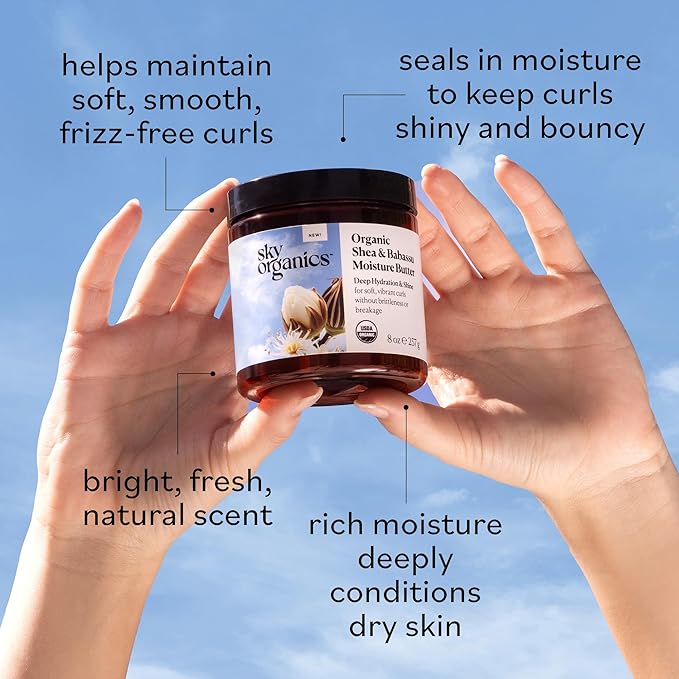 Sky Organics - Organic Shea Butter, Deep Hydration Hair & Skin Nourishing Butter for Curly Hair, Frizz Control, and Smooth Skin – Organic Plant Oils Blend – Vegan, Cruelty-Free