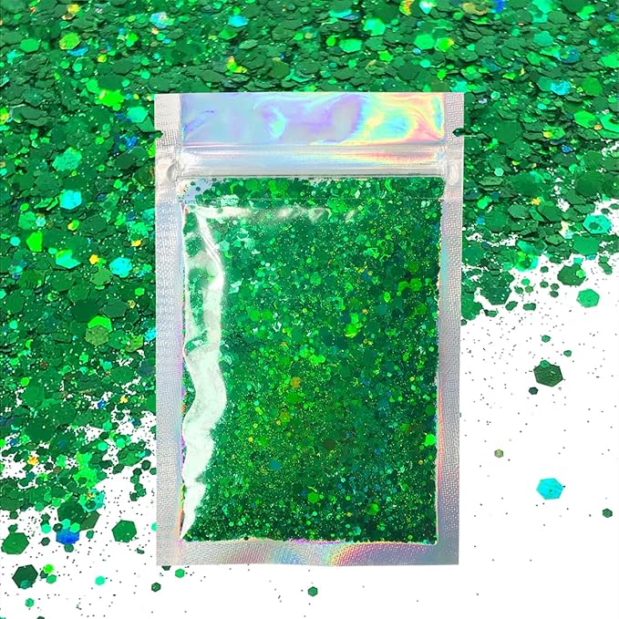 Green Face & Body Glitter - Chunky Glitter - Uses Include: Holidays, Cheerleading, Festival, Rave, Hair, Makeup, Face, Body, Nails, Resin, Arts & Crafts, Resin, Tumblers, Bath Bombs