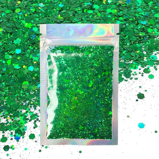 Green Face & Body Glitter - Chunky Glitter - Uses Include: Holidays, Cheerleading, Festival, Rave, Hair, Makeup, Face, Body, Nails, Resin, Arts & Crafts, Resin, Tumblers, Bath Bombs
