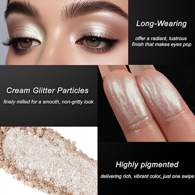 DE'LANCI Light Golden Beige Cream Shimmer Eyeshadow Single, Smooth Long Wear Light Gold Nude Eyeshadow Makeup, Ultra-Blendable Richly Pigmented Primer Highlighter Eye Makeup, Cruelty-Free & Vegan 10#