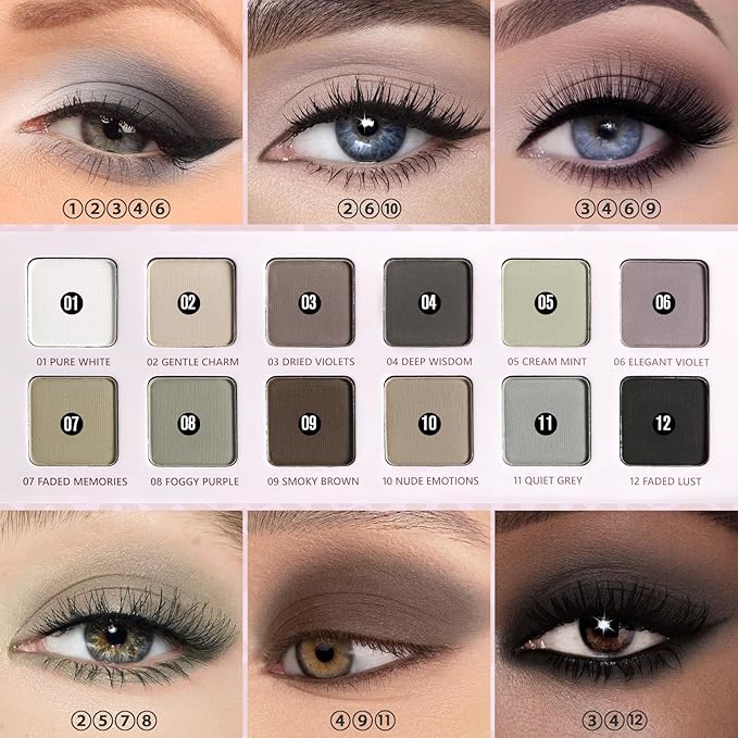 All Matte Neutral Eyeshadow Palette, Cool Toned Grey Smoky Eyeshadow Palette for Hazel Brown Eyes, High Pigmented Mauve Taupe Natural Eye Shadow Pallet for Mature Skin, Blendable & Long Last,Talc Free