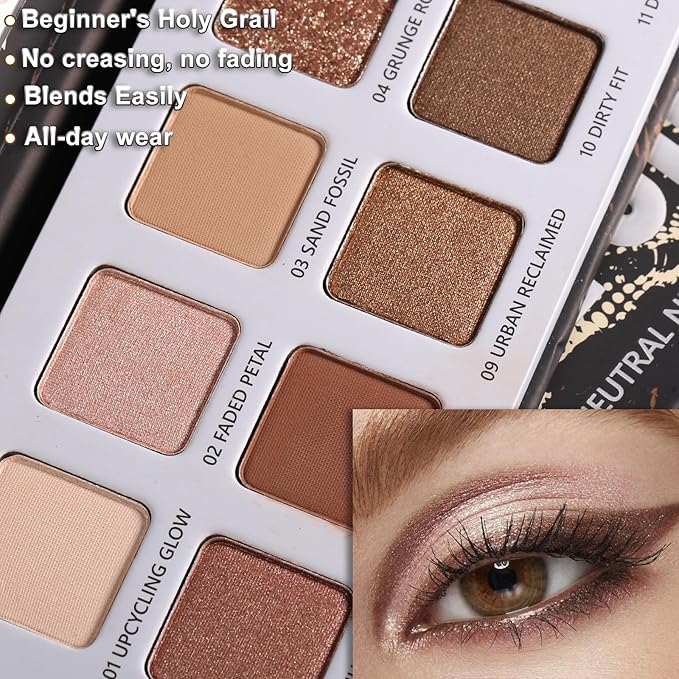 Afflano Neutral Nude Eyeshadow Palette, Matte Shimmer Beige Brown Eyeshadow Palette Highly Pigmented, Blendable Natural Colors Long-Wear, Nude Eye Shadow for Women Brown Eyes Daily Grunge Makeup