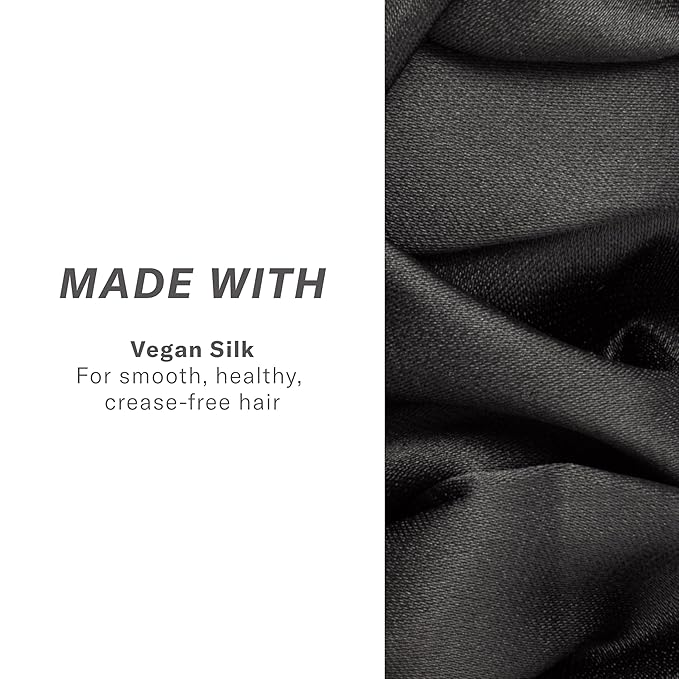 Rizos Curls Vegan Silk Large Scrunchie - Gente Hold For No Crease and Breakage Protection, Damage & Frizz Free Hair Tie, Black