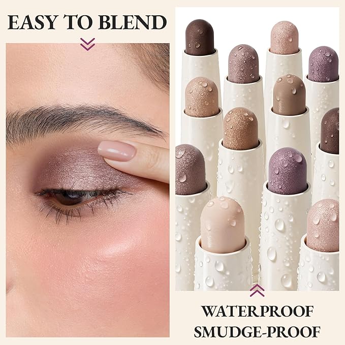 exmiloo Cream Eyeshadow Stick - 2-in-1 Dual-Ended Shimmer Eye Shadow Stick - Long Lasting, Crease-Proof, Waterproof, Smudge-proof (Lavender Dusk)