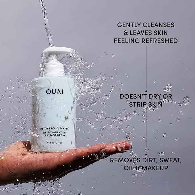 OUAI Detox Facial Cleanser - Deep Cleansing Face Wash with Glycolic Acid, Niacinamide & PHA - Removes Sweat, Dirt & Oil Without Drying - Gentle Face Cleanser for Post-Workout (7.8 Fl Oz) (Pack of 2)