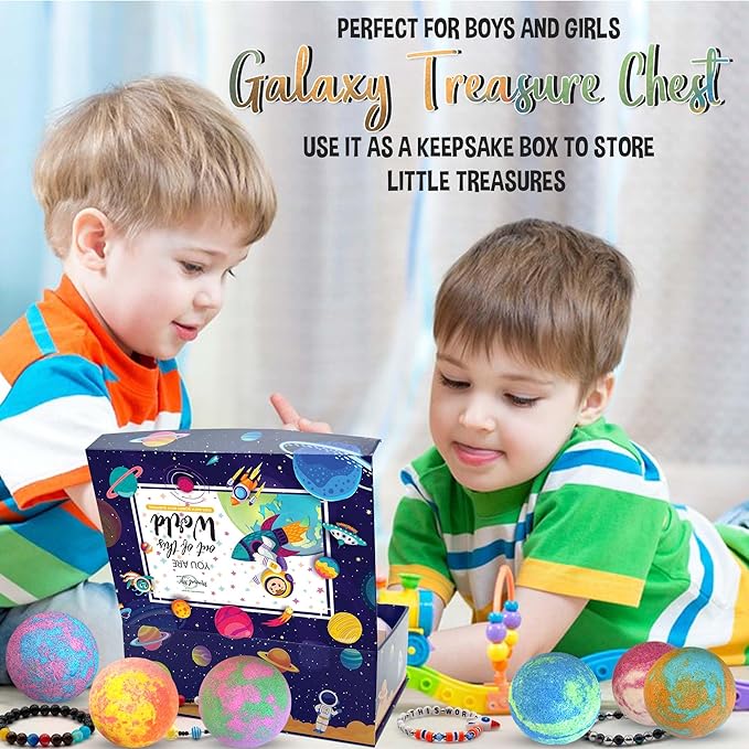 Bath Bombs for Kids with Surprise Inside, Bath Bombs with Surprise Jewelry & Jewelry Box - Organic, Skin Moisturizing, Natural Kids Space Galaxy Bracelets, Easter Basket Essentials for Boys, Girls