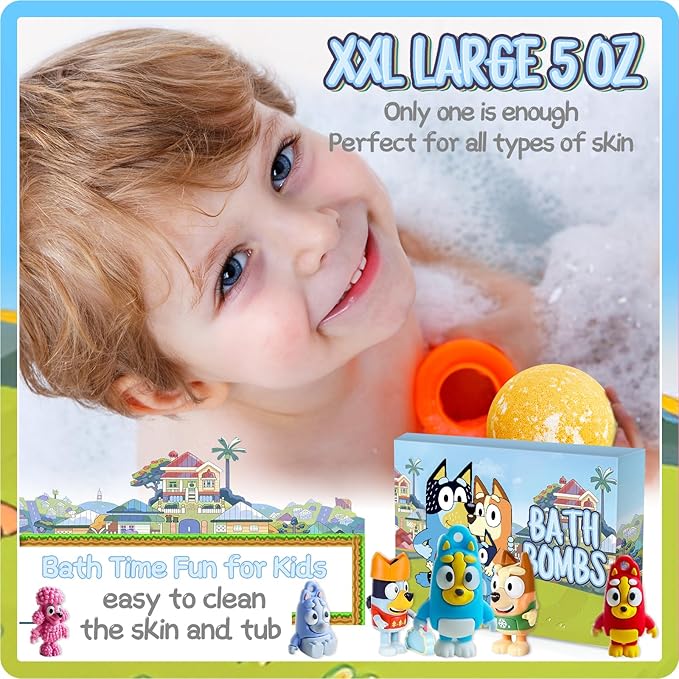 Bath Bombs for Kids: XXL Bath Bombs with Surprise Inside, Organic Bath Bombs Rich in Natural Essential Oils, Kids Bath Gift Set for Dry Skin Moisturize, Easter Basket Stuffers for Kids (6 Pcs)