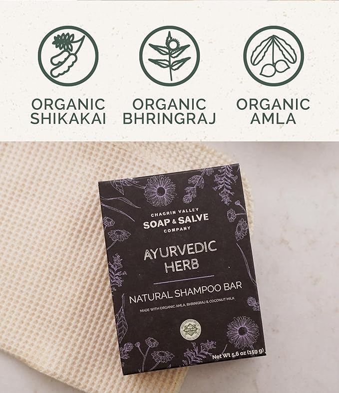 Chagrin Valley Soap & Salve Ayurvedic Organic Shampoo & Body Wash Soap Bar - Nurtures Dandruff & Dull Hair - Sulfate Free Shampoo - Sustainable, Vegan & Handmade – 5.6 oz Women & Mens Soap Bar