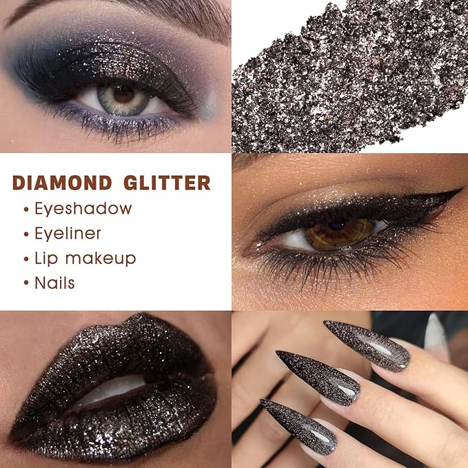 Black Glitter Eyeshadow - Highly Pigmented Iridescent Holographic Black Eye Shadow for Sensitive Eyes, Soft Sparkly Smokey Eyeshadow, Long Lasting Multichrome Diamond Shimmer Pressed Eye Shadow, #36H