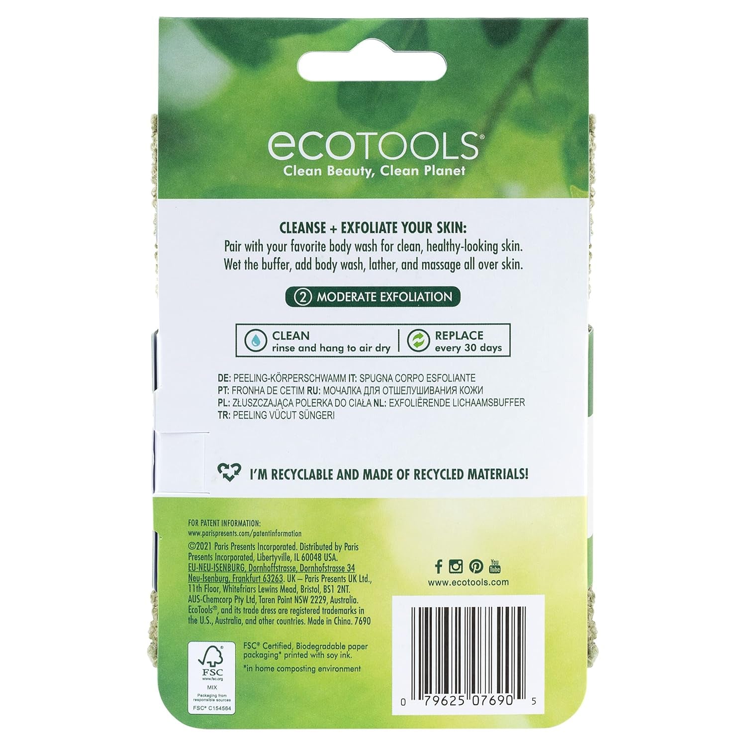 Exfoliating Body Buffer, for Body Cleansing, Designed with Strap, Sustainable and Vegan Body Scrubber, 4 Count (Pack of 1)