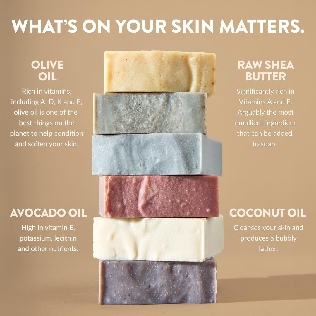 Crate 61, Handmade in Canada, Plant Based Cold Process Natural Bar Soap, with Premium Essential Oils, Dry Skin, Pack of 6 (Most Popular)