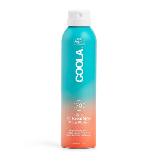COOLA Organic Sunscreen SPF 70 Sunblock Spray, Dermatologist Tested Skin Care for Daily Protection, Vegan and Gluten Free, Peach Blossom