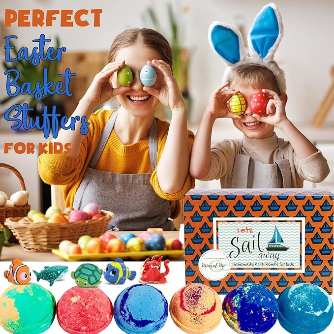 Bath Bombs for Kids with Surprise Inside - Organic, Gentle & Kid Friendly Bubble Bath Fizzies with Toys Inside. Spa Bath Fizz Balls Kit Fizzy Balls w/Rich Bubbles, Easter Gift for Boys, Girls, Kids