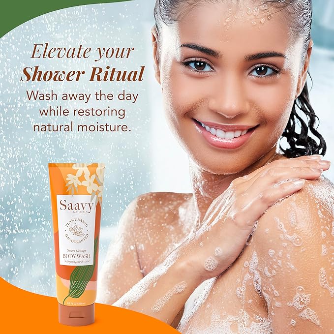 Saavy Naturals Moisturizing Body Wash for Sensitive Skin – Plant-Based & Pure with Coconut Oil, Shea Butter & Aloe Vera – Paraben-Free, Cruelty-Free – Sweet Orange – 8.5 fl oz, 2 pack