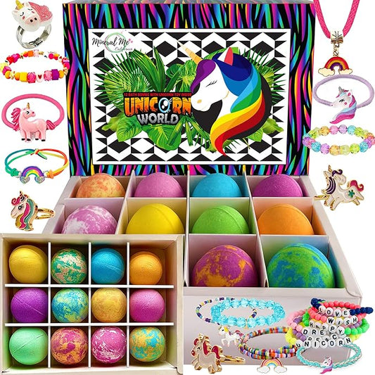 Unicorn Bath Bombs for Girls with Jewelry Inside, Organic Bath Bombs for Kids with Surprise, Natural, Skin Moisturizing BathBombs, Rainbow Bubble Bath. Easter Basket Essentials for Girls, Kids, 12 pk