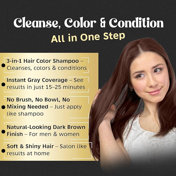 Herbishh Color Shampoo for Gray Hair Coverage (Chestnut Brown) –Hair Dye 3-in-1 Shampoo- Colors in Minutes – Lasts Up To 2-3 Weeks – 500 mL – Ideal for Men & Women