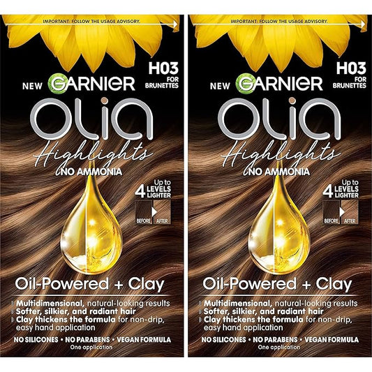 Garnier Hair Color Olia Ammonia-Free Permanent Hair Dye, H03 Highlights for Brunettes, 2 Count (Packaging May Vary)